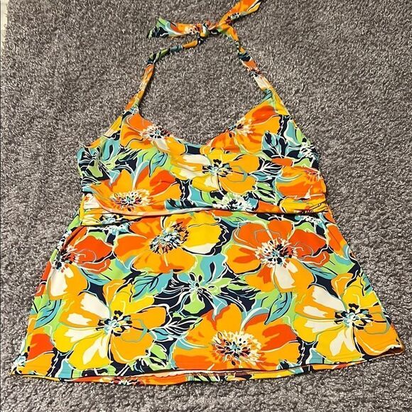 Floral Tankini Top with Orange and Yellow Flowers - Picture 2 of 5